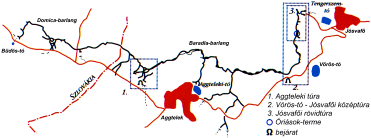 Baradla-Domica-barlangrendszer áttekintő térképe